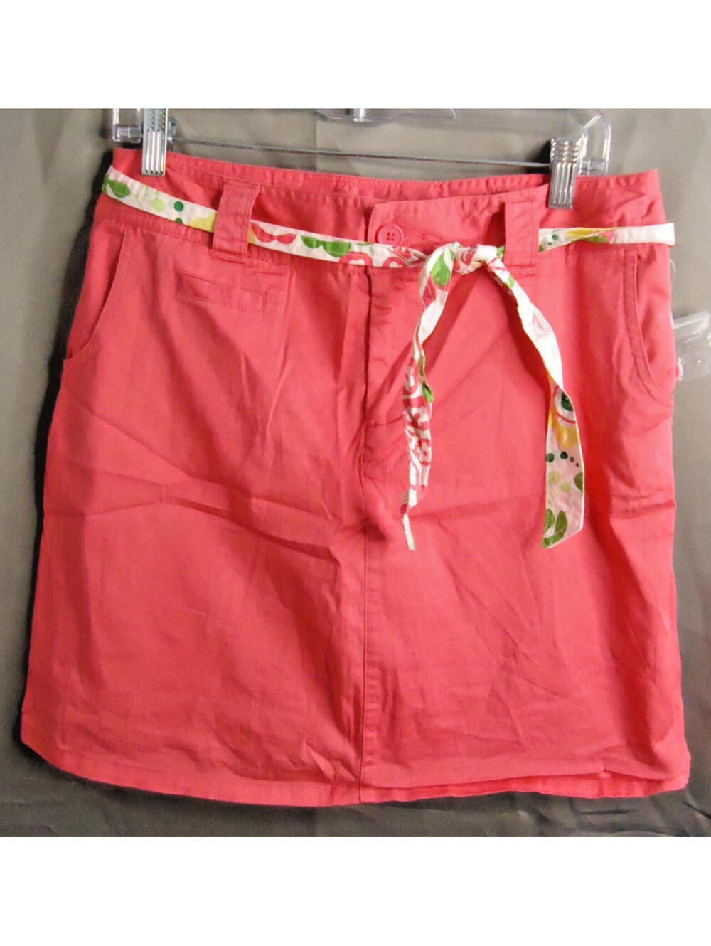 White Stag Coral Pink Skort with Floral Tie Belt